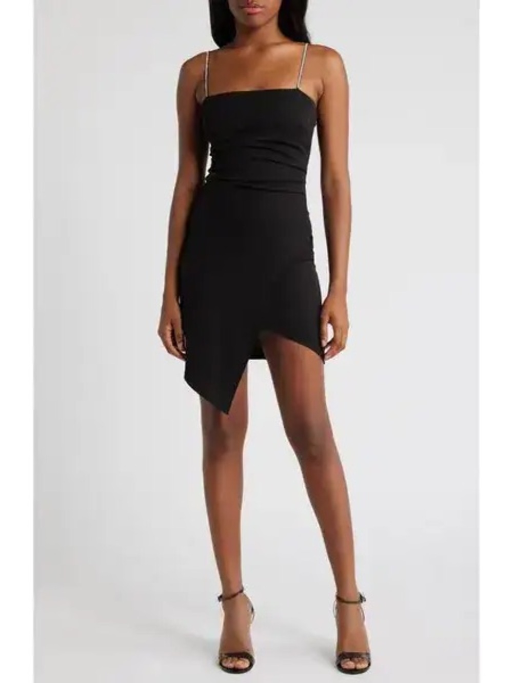 Emerald Sundae Black Mini Dress with Clear Straps